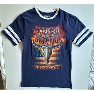 Lynyrd Skynyrd Live Nation Graphic Ringer T-Shirt Navy Blue American Flag Men M